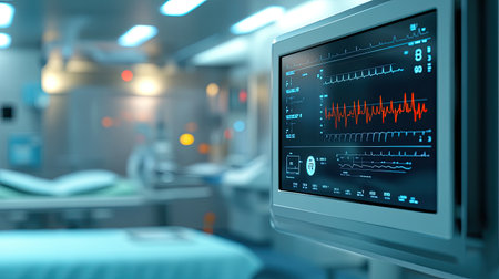 A close-up of an advanced medical sensor or device with an empty screen, offering plenty of room for medical technology content.の素材