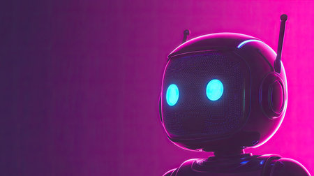 A glowing AI-powered chatbot interface for business automation, high-tech style, and copy space.の素材