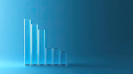Business profit increase concept with a transparent glass-style growth chart, blue background, copy space.の素材