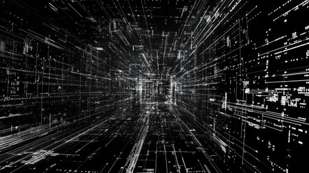 Glowing virtual data points and flowing circuits visualizing the thought processes of advanced intelligent systems.の素材