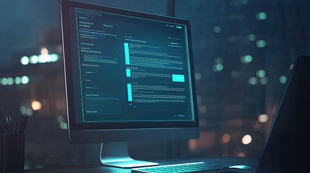 Digital interface on a computer screen showing an empty chat window, ready for customer service interactions and live chat.の素材