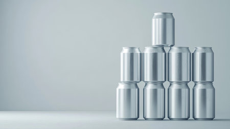A neatly stacked pile of recycled aluminum cans, symbolizing the circular economy.の素材