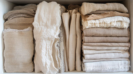 A set of eco-friendly fabric swatches made from organic cotton, hemp, and recycled fibers.の素材