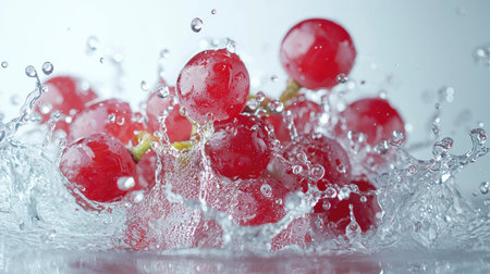 Bunch of red grapes, fresh and juicy, with water droplets, isolated on white background.の素材