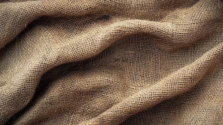 A rustic burlap tablecloth surface with visible fibers and natural imperfections.の素材