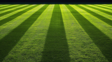 Freshly cut grass field with even, well-maintained blades and a vibrant green color.の素材