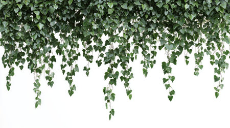 Hanging ivy vine, cascading green leaves, isolated on white background.の素材