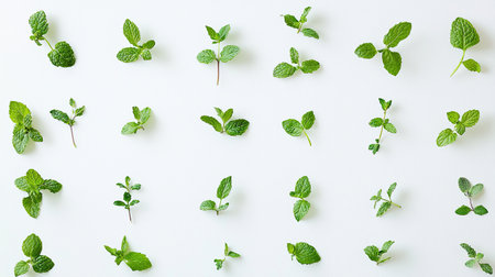 Peppermint sprigs, fresh and green, isolated on white background.の素材