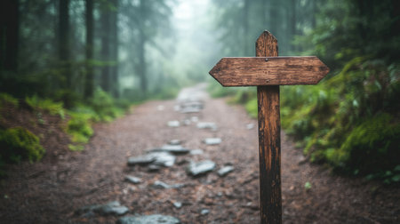 A wooden signpost in the middle of a reforested zone, marking a protected forest area.の素材