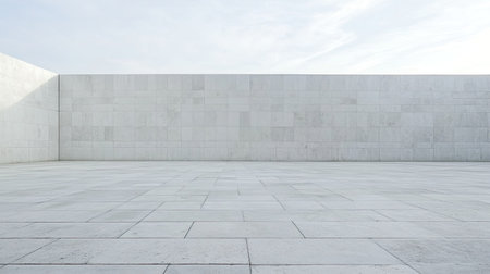 A minimalist white concrete wall of a building with ample space above for design.の素材