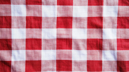 Classic red and white checkered tablecloth texture, isolated as a seamless background.の素材