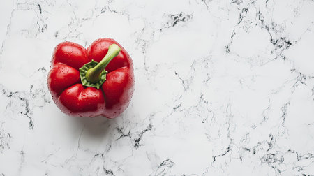 A single red bell pepper with a glossy surface, placed on a white background.の素材