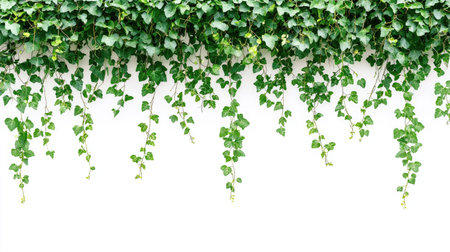 Hanging ivy vine, cascading green leaves, isolated on white background.の素材