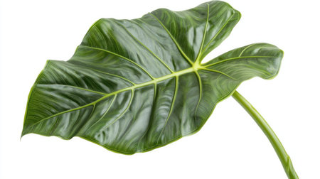 Alocasia leaf, deep green with prominent veins, isolated on white background.の素材