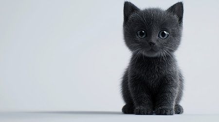 Adorable fluffy kitten, sitting with big round eyes and soft fur, isolated on white background.の素材
