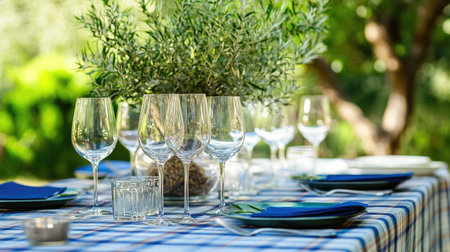 A classic blue plaid tablecloth with visible woven details, ideal for rustic settings.の素材