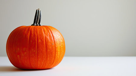 A small pumpkin resting on a white surface, highlighting its bright color and smooth texture, ideal for autumn decorの素材