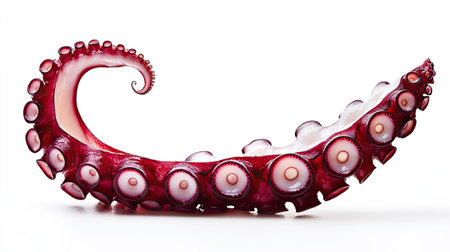 Fresh slices of octopus sashimi, isolated on white, showcasing the translucent texture and elegant presentation of this seafood delicacyの素材