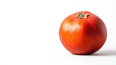 A whole persimmon fruit with its deep orange color and smooth surface, isolated on a white backdrop for a fresh, vibrant imageの素材