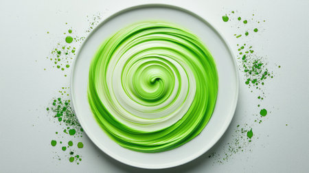 A clean white plate with a delicate portion of wasabi paste, carefully shaped into a swirl, with bright green color and smooth consistencyの素材