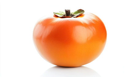 A vibrant persimmon with smooth skin and a rich orange color, isolated on white, symbolizing freshness and natural sweetnessの素材