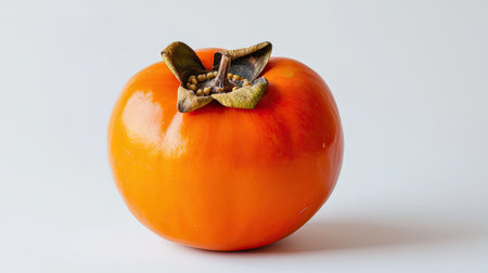 A vibrant persimmon with smooth skin and a rich orange color, isolated on white, symbolizing freshness and natural sweetnessの素材