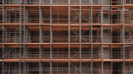 Aerial shot of modular scaffolding units arranged symmetrically.の素材