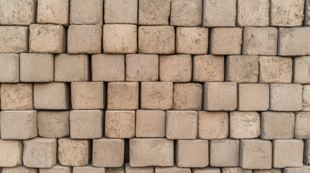 Flat lay of concrete bricks arranged neatly, showcasing construction materials in an orderly fashion.の素材