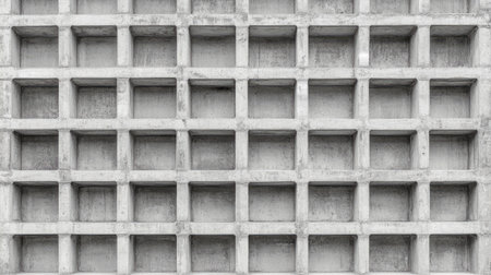Flat lay of exposed concrete panels with grid-like structure, perfect for brutalist architecture themes.の素材