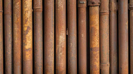 Top-down view of scaffolding pipes with rusted edges, showing signs of use.の素材