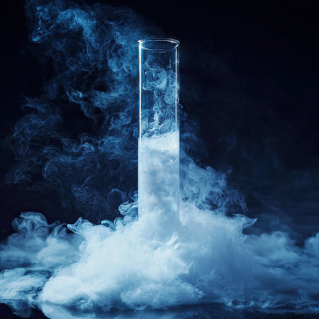 A laboratory test tube with smoke or vapor coming out of it.の素材