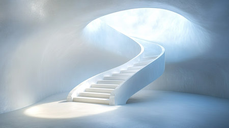 A staircase leading to a bright light, representing the journey to success and growth.の素材