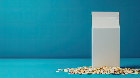 A processed plant-based oat milk carton, placed neatly with space for branding or text.の素材
