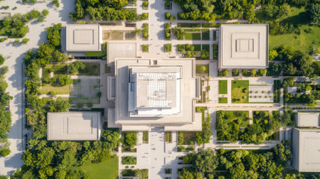 Aerial view of a modern brutalist-style concrete texture with strong industrial character.の素材