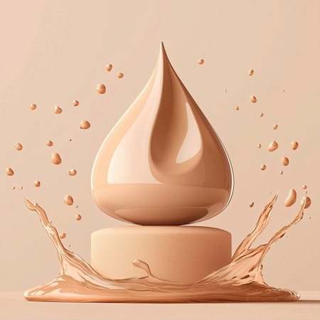 A beauty sponge covered in liquid foundation, makeup blending tool.の素材