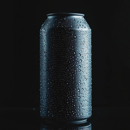 A single unopened can with condensation droplets, emphasizing freshness.の素材