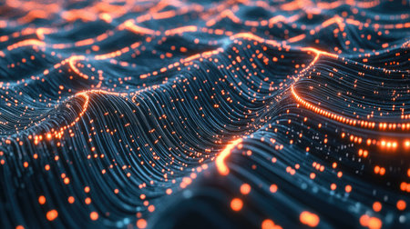 A concept image of AI neural networks visualized with glowing data points and connections.の素材