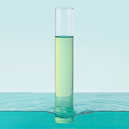 A test tube floating in water, demonstrating liquid displacement.の素材