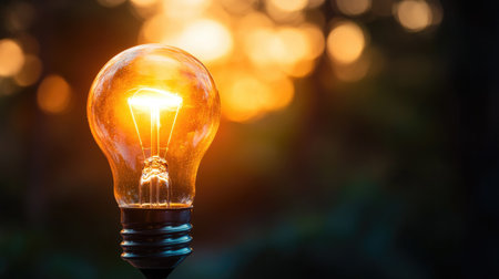 A concept image of a light bulb glowing brightly, symbolizing creative success.の素材