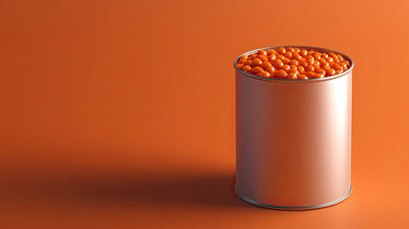 A ready-to-eat can of Mexican chili con carne, placed on a simple background with space for branding.の素材
