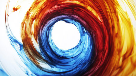 A color wheel of liquid inks blending from one hue to the next in smooth transitions.の素材