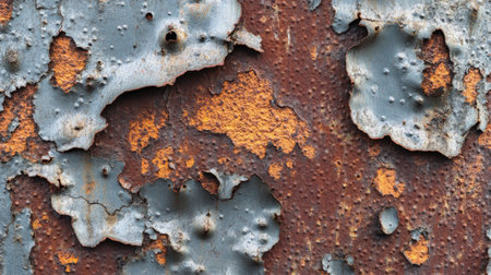 A box steel panel showing the effects of time, with large patches of rust and deep oxidation.の素材