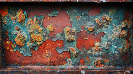 A box steel plate covered with heavy rust, showcasing large patches of oxidation and corrosion.の素材