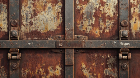 A box steel surface with deep rust streaks and corrosion spots, creating a grunge-inspired aesthetic.の素材