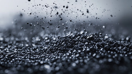 A clean view of recycled plastic pellets, scattered across a surface, showcasing an eco-friendly material.の素材