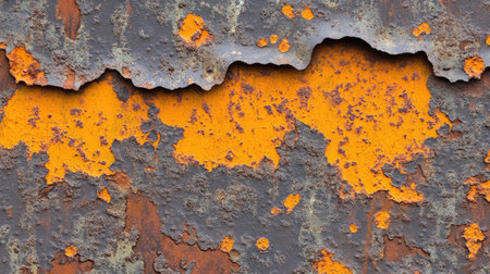 A background featuring an old iron surface, rough and pitted with orange rust stains.の素材