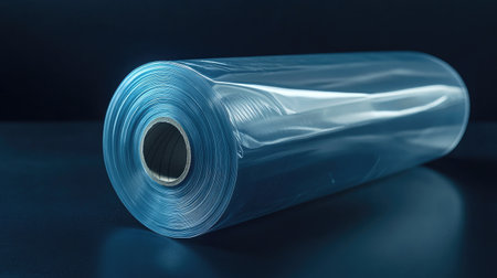 A flexible plastic film rolled up, showing how easily it can be stored and transported for industrial purposes.の素材