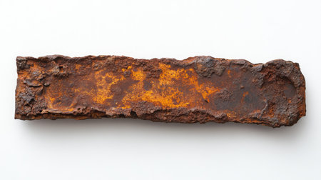 A piece of sheet metal covered with intense rust, showing signs of natural decay.の素材