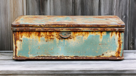 A steel box with noticeable rust and corrosion along its edges, giving it a worn and aged appearance.の素材