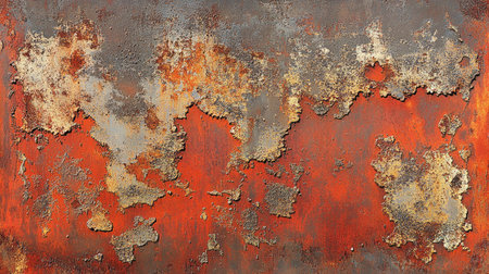 A weathered iron door with peeling paint and heavy rust formations.の素材